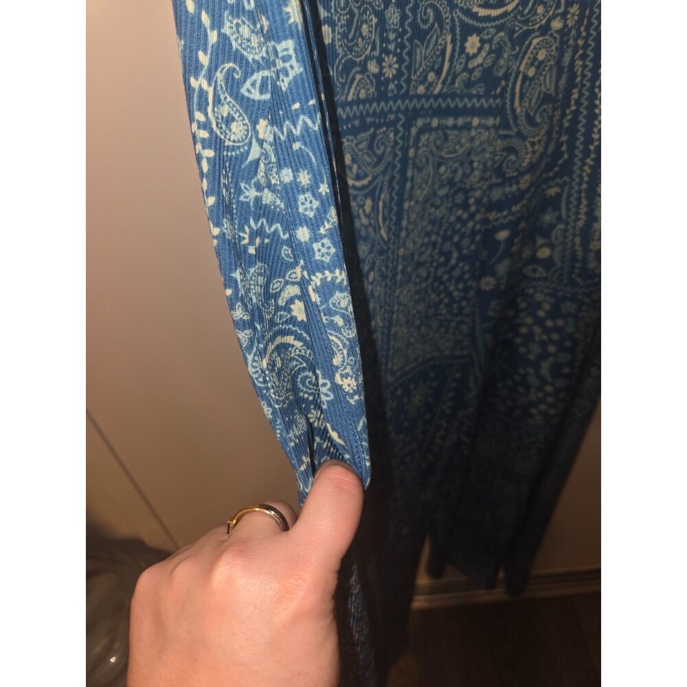 LuLaRoe Womens Sz M Blue Paisley Wide Leg Jumpsuit Western Cowboy Rodeo Stretch - Picture 4 of 7
